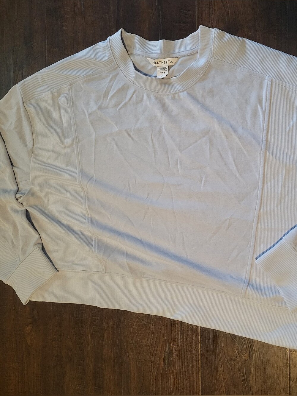​Athleta Womens Large Light Blue Ribbed Panel Crewneck Sweatshirt Pullover L